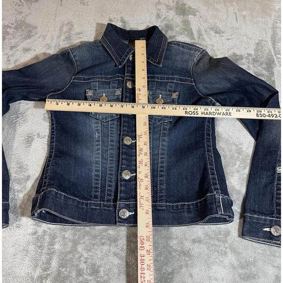 TRUE RELIGION Denim Trucker Jacket Blue Denim Jean Snap Button Sz XS Woman Logo - Picture 5 of 16